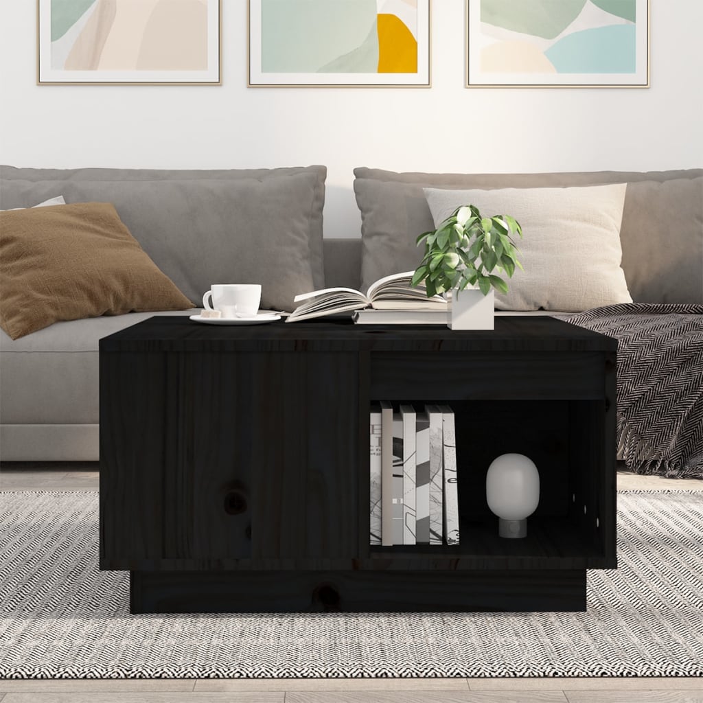 Coffee Table Black 60x61x32.5 Cm Solid Pine Wood