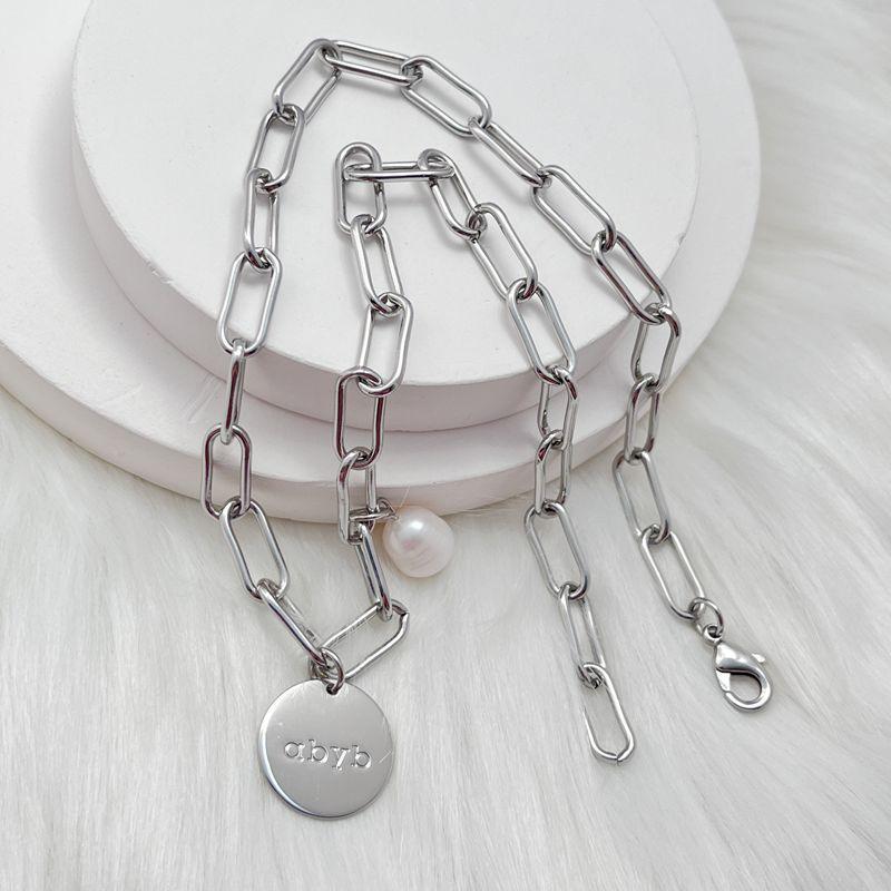 Natural baroque freshwater pearl disc pendant exquisite metal necklace