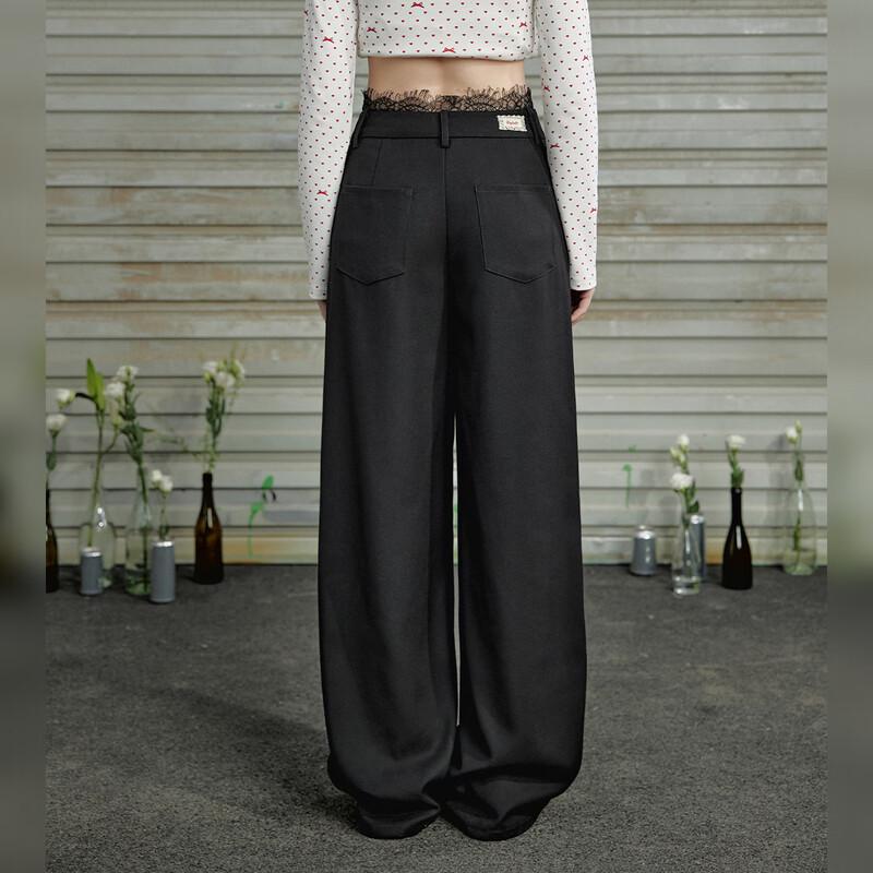 UNIFREE Women's Lace Patchwork Wide-Leg Suit Pants