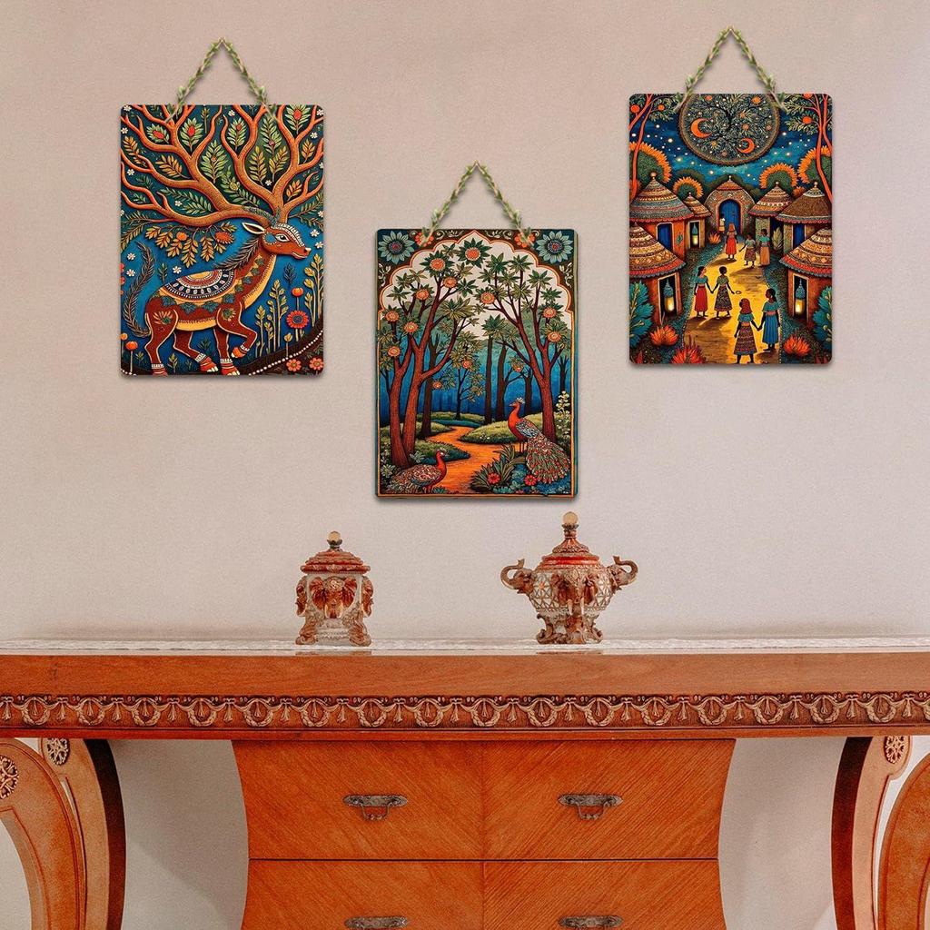 Artvibes Nature & Hummingbird Wooden Wall Hanging for Home Decoration | Handcrafted Art | Mdf| Paintings