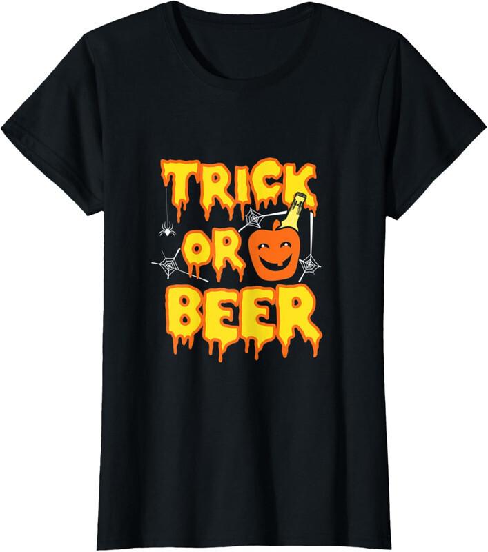Trick Or Beer Halloween Funny Drinking Party Pumpkin Ladies  Crewneck T-Shirt Unisex T-Shirt XL