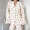 Europäischer und amerikanischer Stil reine Baumwolle Liebesdruck Langarm-Pyjamaset Winter Neu Weich und hautfreundlich Damen Loungewear