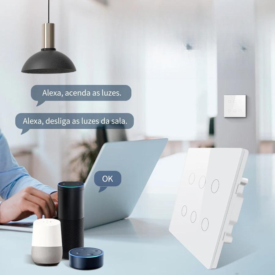 Tuya WiFi Smart Switch Brasilien 4x4 AC110-220V Touch Panel 4/6 Gang Licht Schalter APP Steuerung arbeit mit Alexa Google Hause