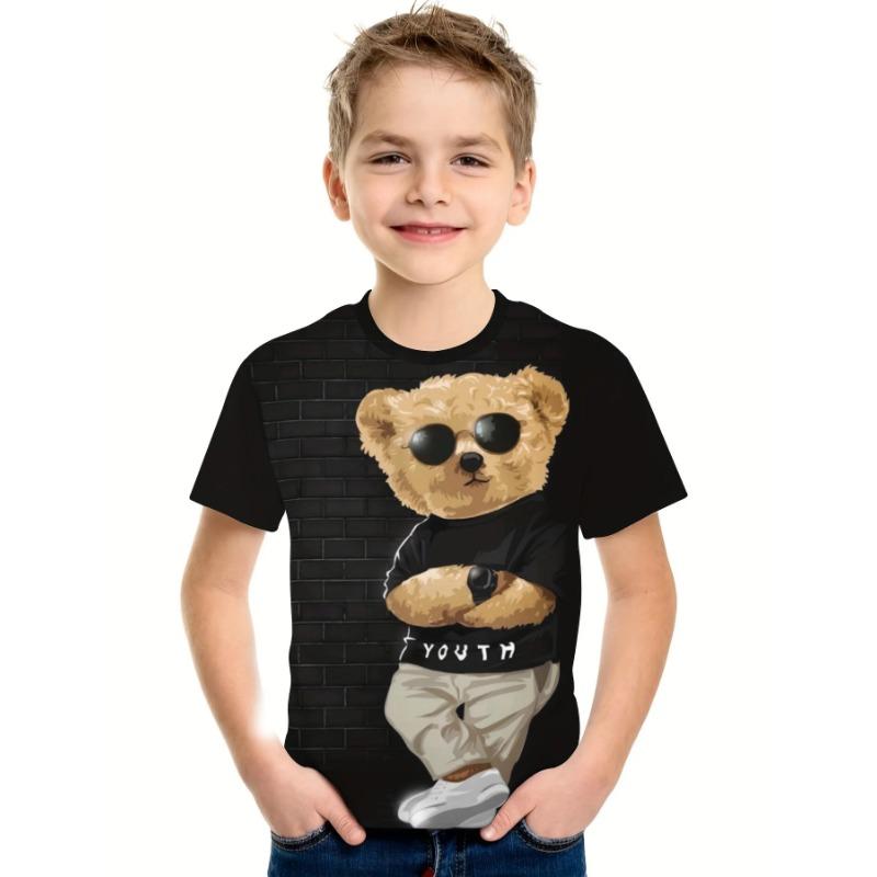 Kids Boys Clothes Short Sleeve Cool Bear Print Children Summer Clothes Boys Tshirt Casual Stylish Girl Clothes O-Neck Child Tops