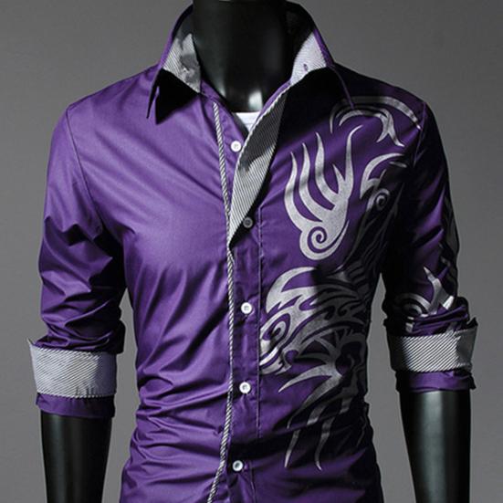 Single-breasted Chinese Style Shirt Turn-down Collar Long Sleeve Men Autumn Top for Daily Wear