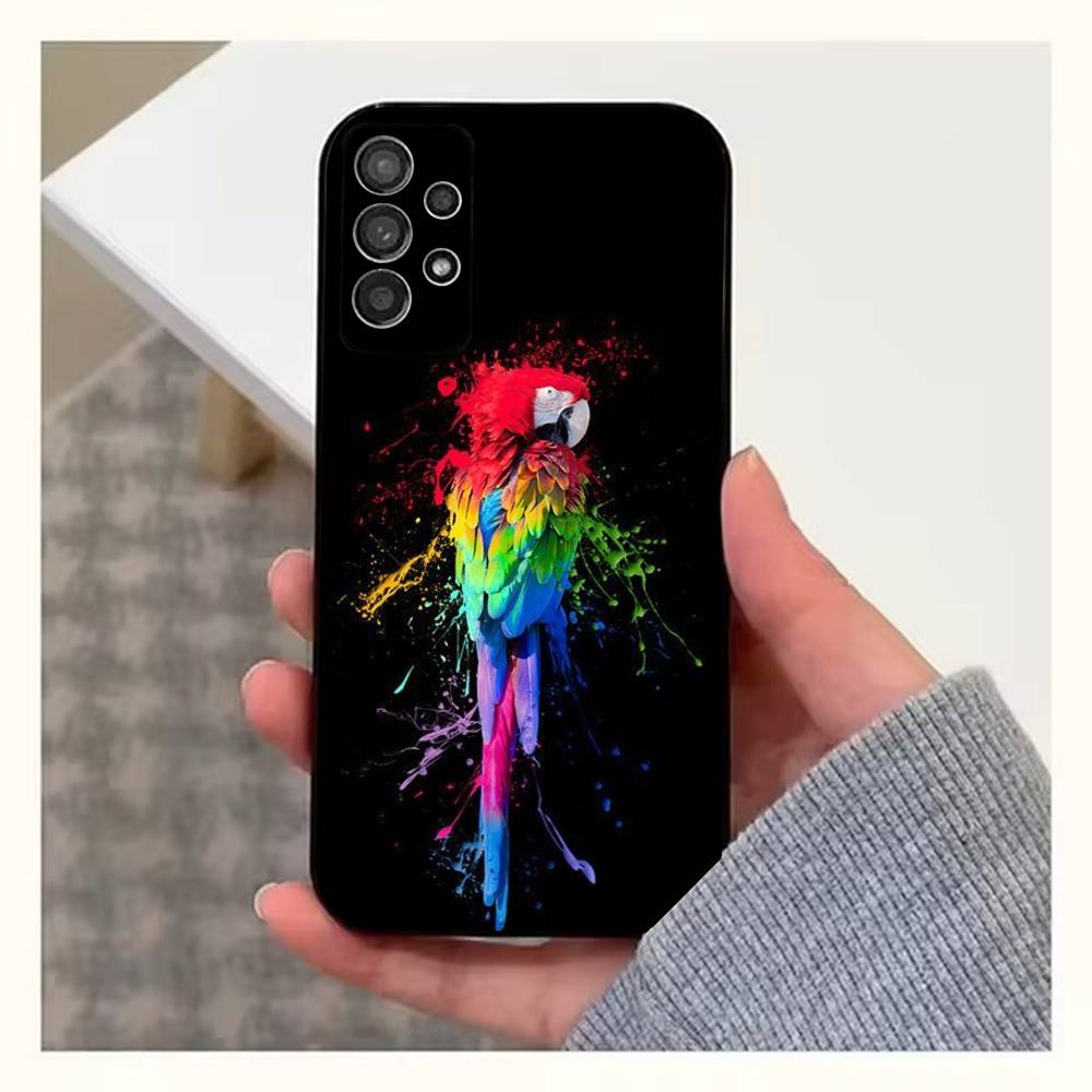 A-Animal Parrot Bird For Samsung S9,S10,S20,S10,S21,S25,S24,S23,Ultra,FE,Plus,Lite,Soft Silicone Black Case