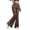 Womens High-Waist Knit Flare Pants With Leopard Print Stretch Waistband Casual Sexy Slim Fit Trousers