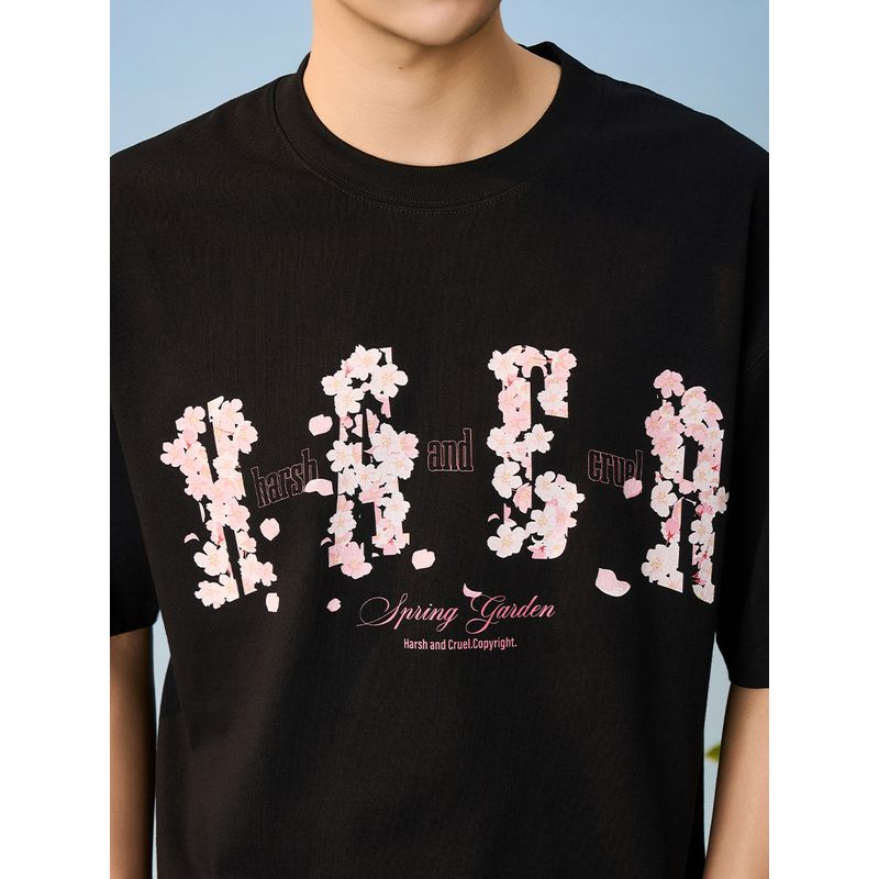 HACR | Harshandcruel Falling Cherry Blossom Loose round Neck Couple Chinese Fad Short Sleeve T-shirt for Men and Women
