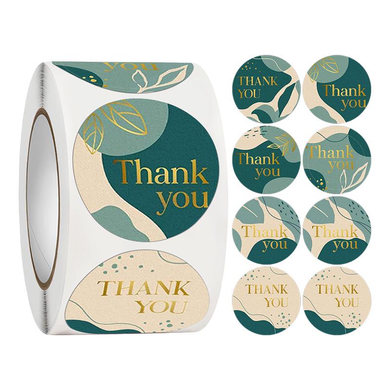 500-Roll 3.8cm Floral Thank You Stickers: Round Adhesive Labels for Gift Wrapping & Sealing