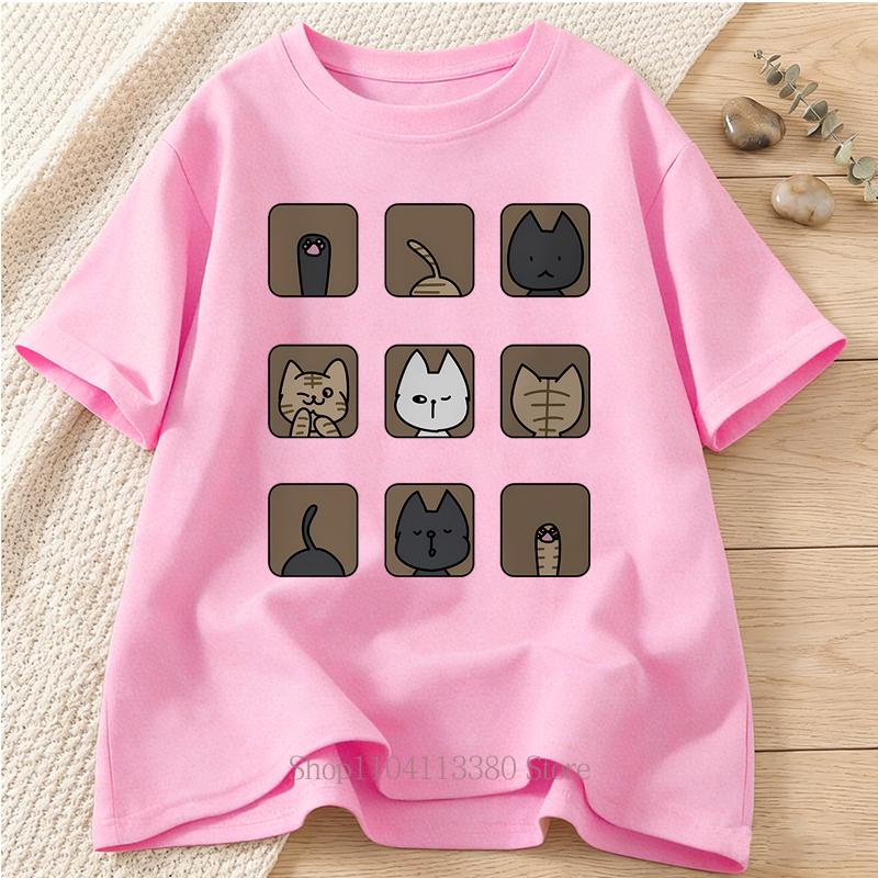 Cute Cat Graphic Print Tshirts Summer Women Fashion Casual Loose Funny Vintage Tops Streetwear Crew Neck Short Sleeve Tshirts