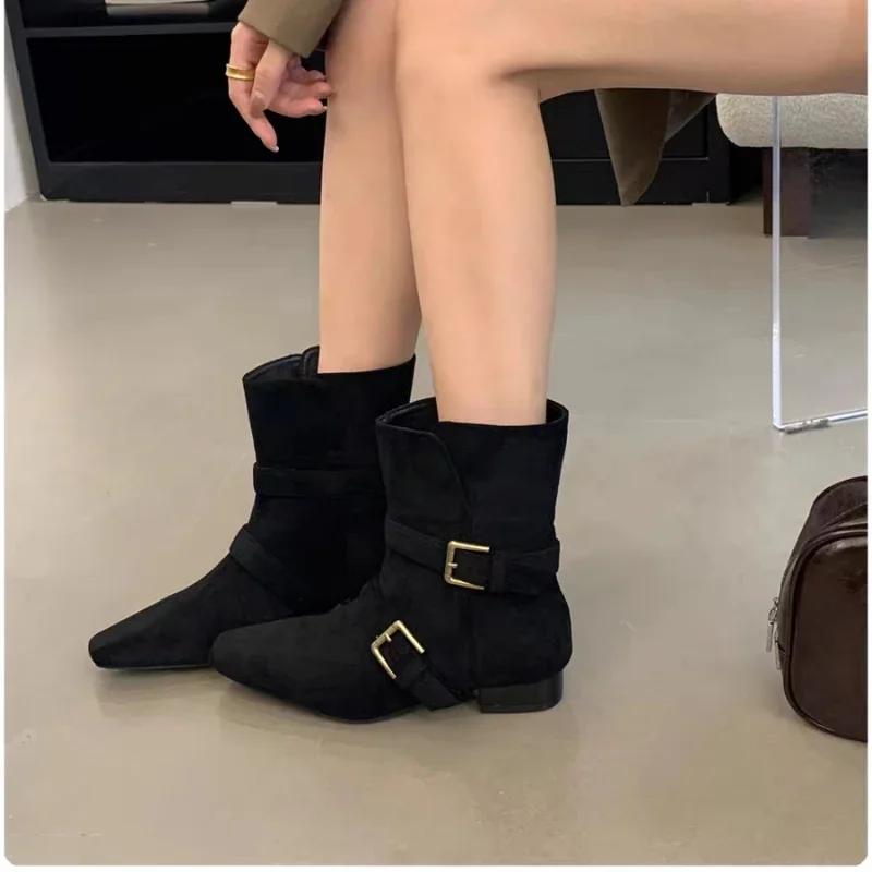 

Заостренный носок, массивные женские ботильоны, замшевые, модные дизайнерские прогулочные туфли, женские трендовые зимние элегантные платья Mujer Zapatos 40 чёрный