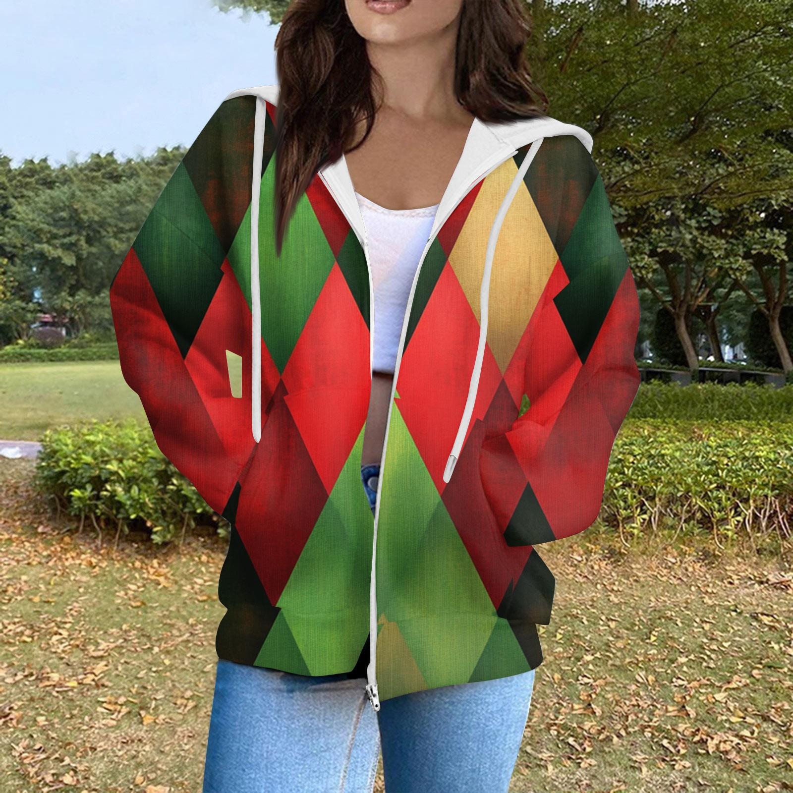 

Женская модная повседневная толстовка с рождественским принтом и длинными рукавами, карманная куртка, пальто с капюшоном на молнии L светло-зеленый