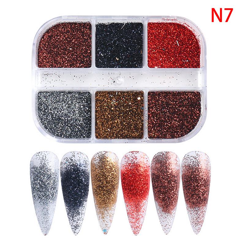 1 Box Of 6 Grids 3D Mini Round Nail Sequin Kawaii Korean Black Dot Nail Art Flake Y2K Golden Silvery Shinny Charms Accessories