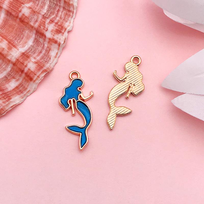 Cute Cartoon Mermaid Starfish Drip Oil Pendant Charm for DIY Bracelets & Necklaces