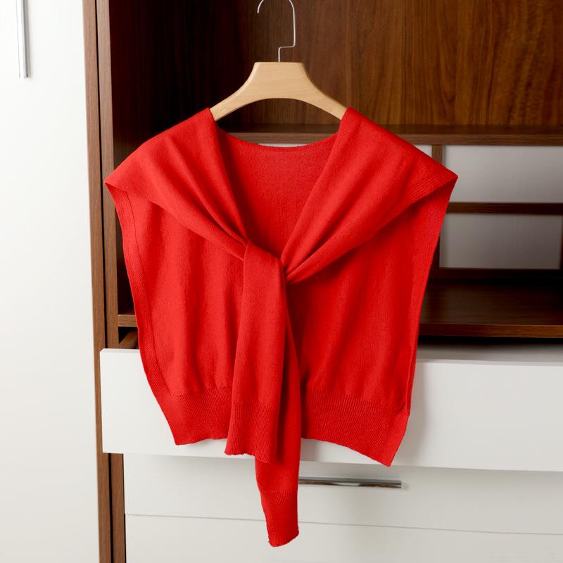 Ladies' Knit Sleeveless Solid Color Shawl Tie Front Design Versatile Air Conditioned Room Neck Protector Perfect with Shirt/Vest