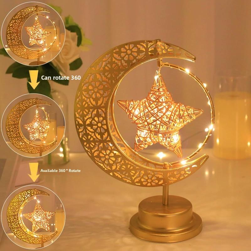 Ramadan LED Star and Crescent Moon Lamp USB RechargeableDecorative Light for Home Eid Mubarak GiftsBedroom and Party Table Decor