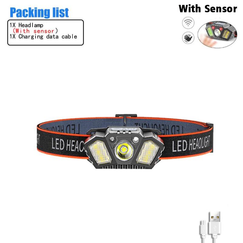 USB rechargeable sensor, LED headlights, ultra bright headlight head, wearable fishing light, multiple lighting modes, mountain climbing adventure