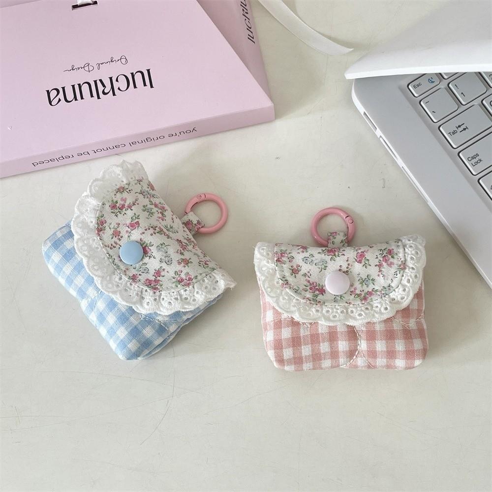 Multifunctional Earphone Storage Bag Plaid Earphone Mini Pouch Headphone Case Daily Use