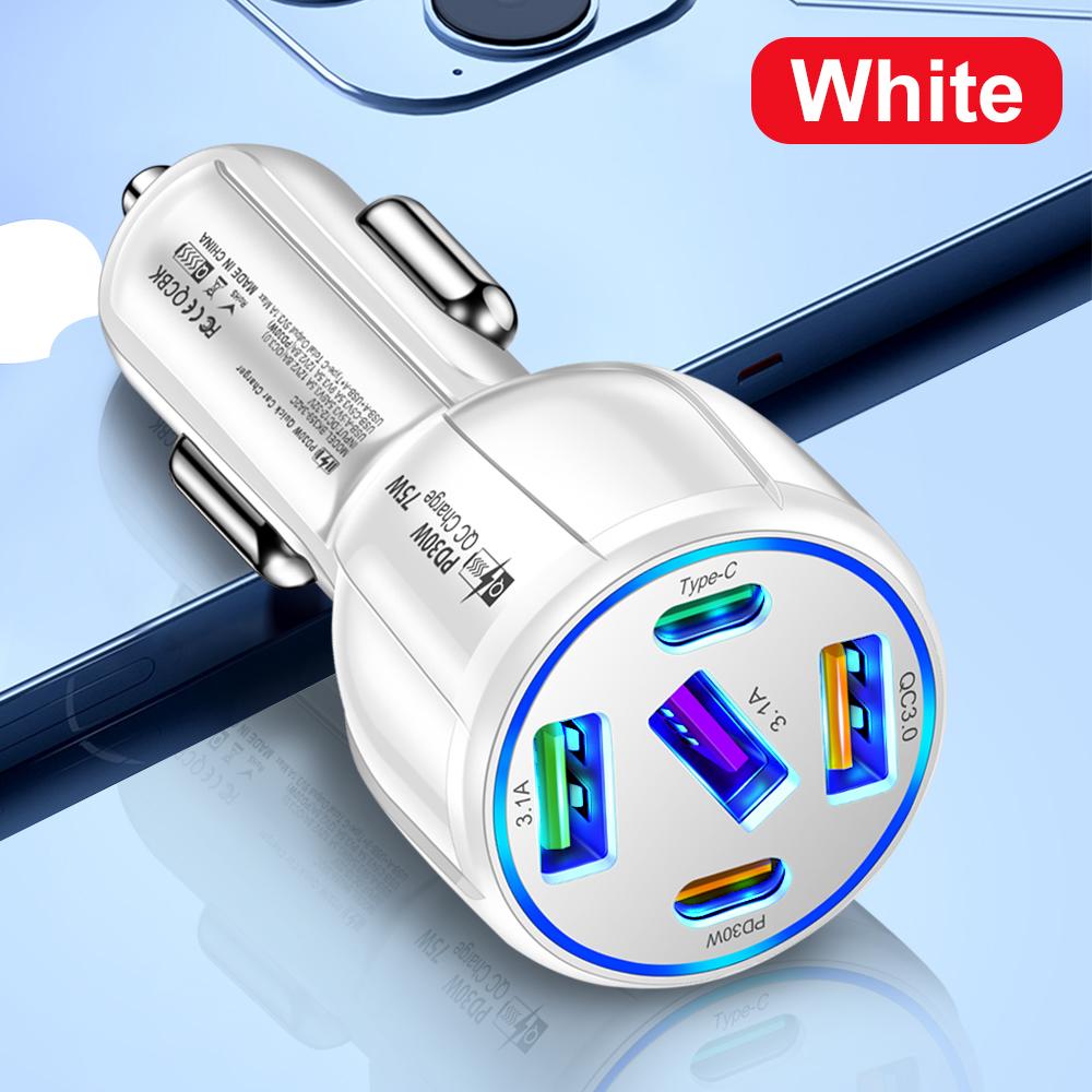 75W Car Charger Multiple 4 Fast Quick Charging Ports Type C USB PD Mobile Phone Adapter in Car for iPhone Xiaomi Huawei Samsung
