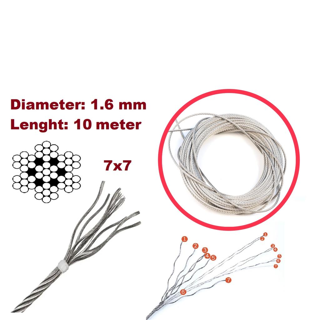 EWR5473-1 Window Regulator Repair Cable Steel Wire Rope 7x7 Diameter: 1.6 Mm Length : 10 Meter for Car Window Regulator