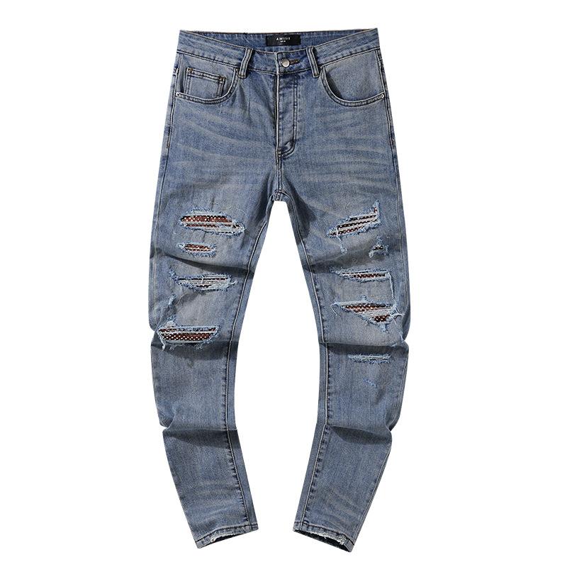 Moda Americana High Street Buco & Patch Trendy Retro Pantaloni Denim Dritti ami