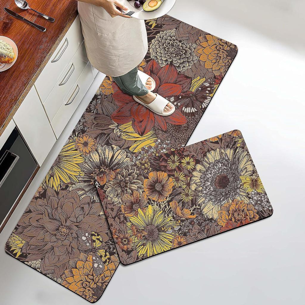 Floral Long Runner Kitchen & Entryway Doormat - Dirt-Resistant Decorative Floor Mat