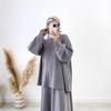 2025 Middle Eastern Muslim Women's Grey Knit Pullover & Swing Midi Skirt Set