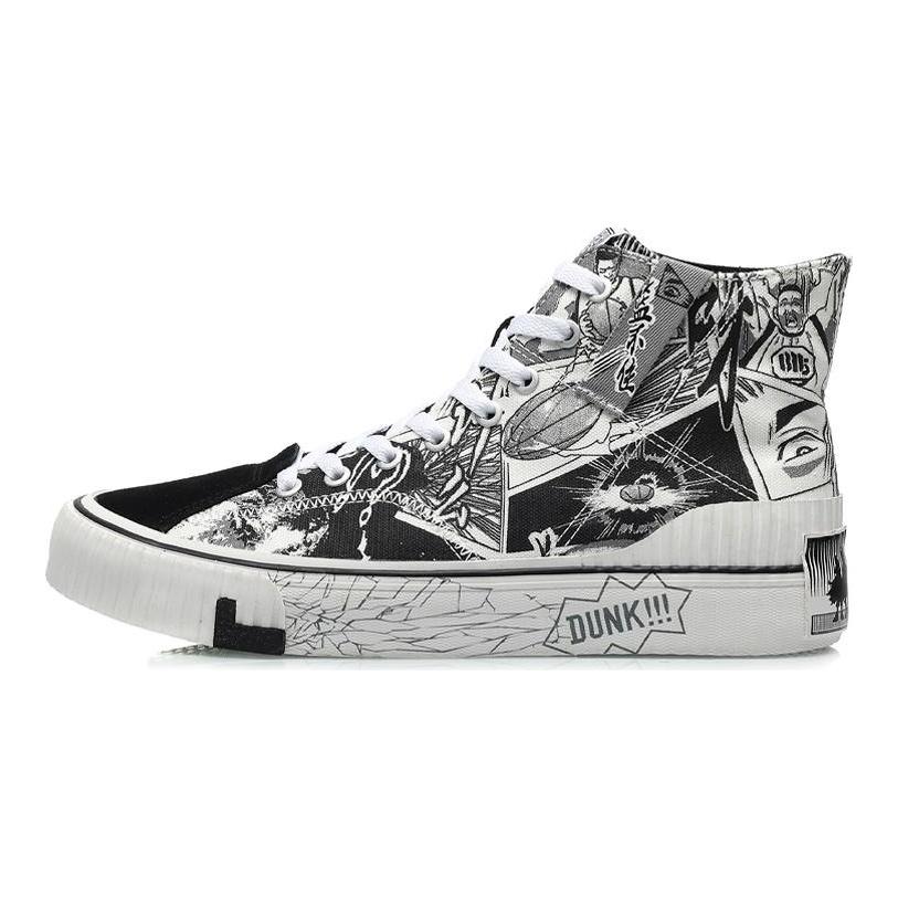 Li Ning Badfive Comfortable Slip Resistant Abrasion Resistant High top Skateboard Shoes Men's White Black AGCQ607-1