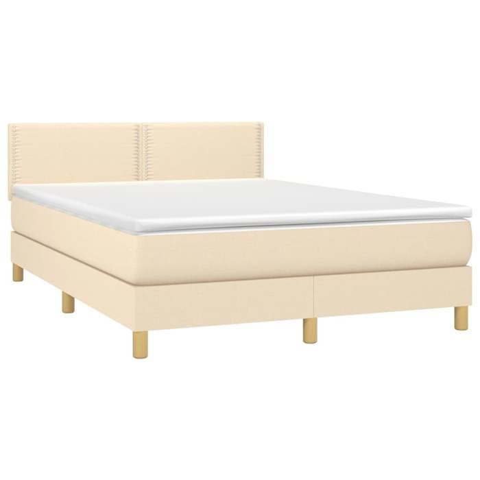 Exclusive House - Bed Slatted Base with LED Mattress Cream 140x200 Cm Fabric