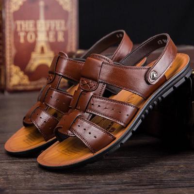 England Cow Leather Men Sandals Shoes Black Brown Hand Sewing Summer Breathable Beach Man Footwear