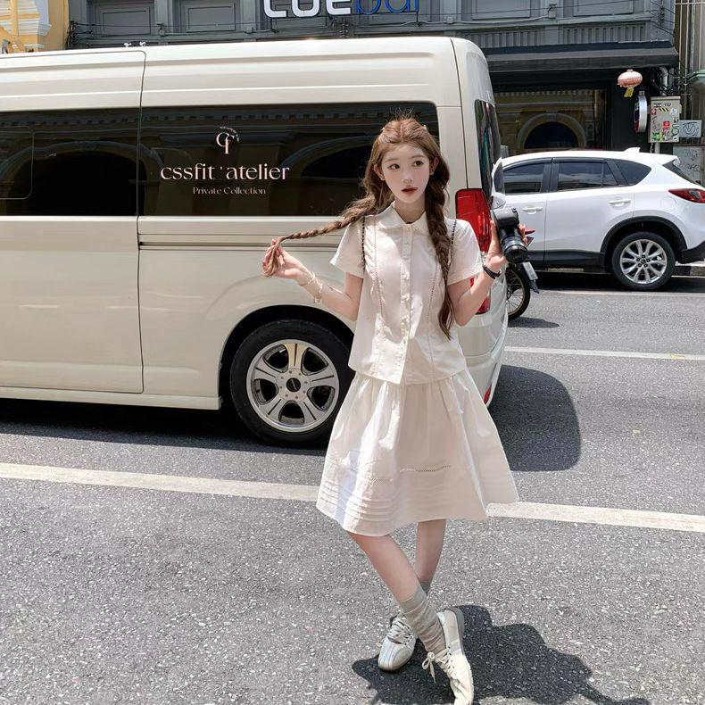

Oxygen Junior Academy Three-Piece Set: Miu-Style Shirt, Mid-Length Skirt, Color-Blocked Vest. S
