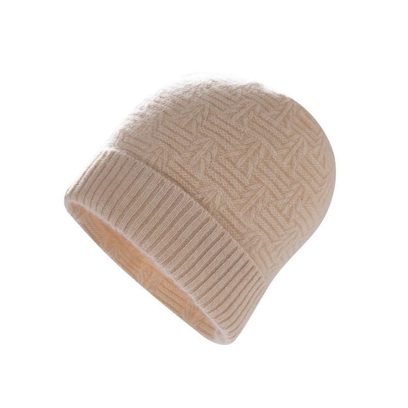 Autumn and winter% pure cashmere hat women's big head circumference versatile thermal bag head showing face small wool knitted hat men