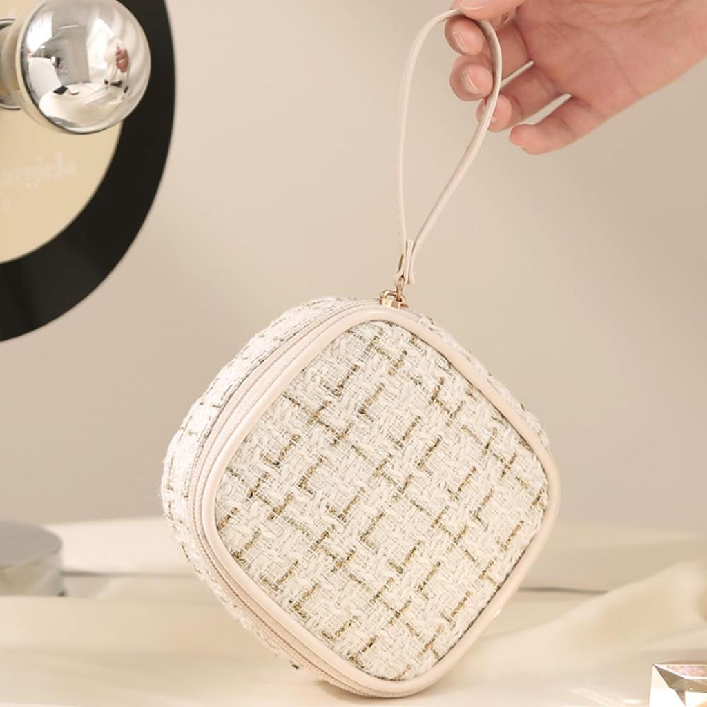 Cute Cosmetic Pouch for Women, Makeup Pouch with Small Organizer, Large Capacity, Full Makeup Storage, Travel, Portable Mini Pouch (White)