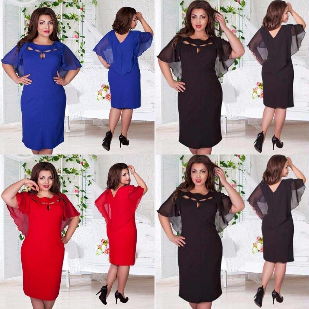 Elegant Women Hollow Out Cape Dress Short Sleeve Clubwear Beach 6xl Large Size Chiffon