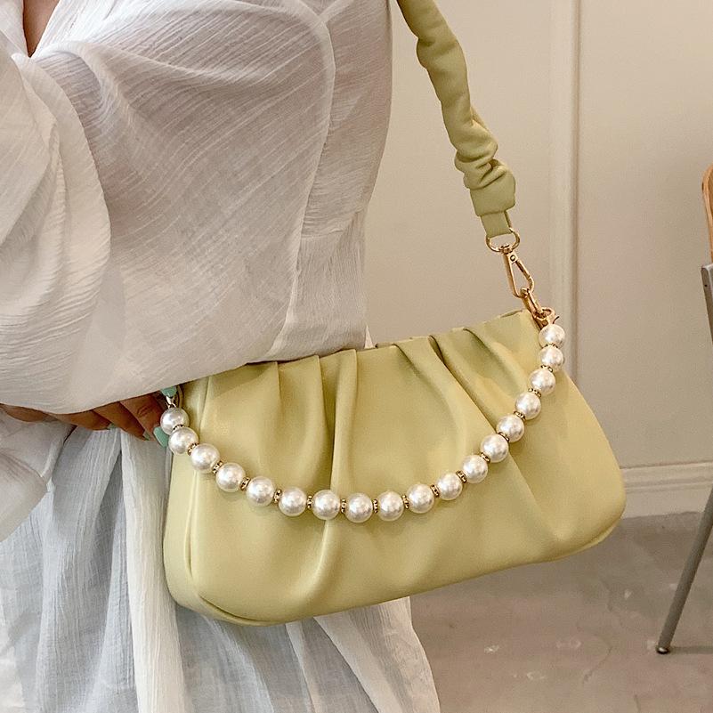 Niche design bag 2025 new women's bag simple shoulder bag wrinkle cloud bag pearl chain messenger bag