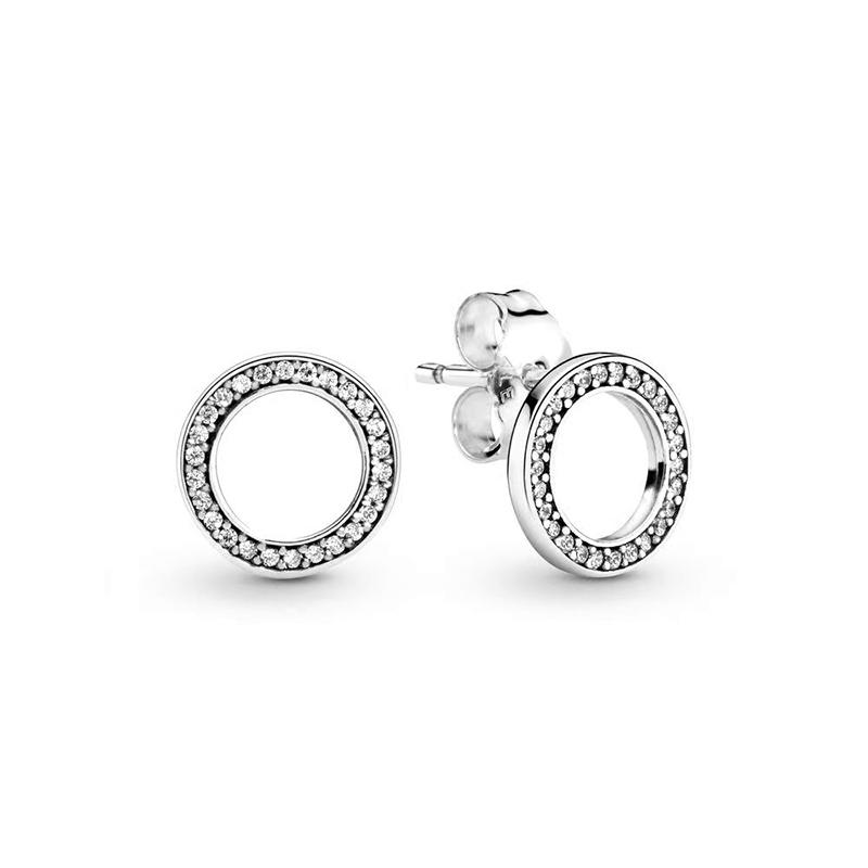 Authentic 925 Sterling Silver Circle & Infinity Stud Earrings Square Sparkle Stud Earrings For Women Europe Gift Diy Jewelry