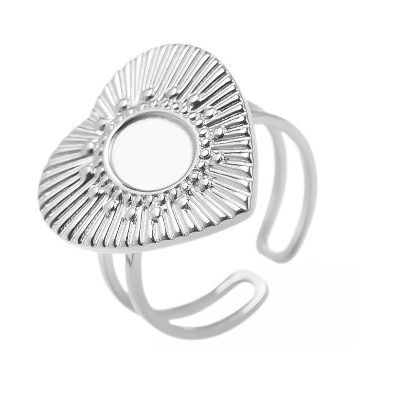 Geometria Semplice Moda Acciaio Inossidabile Anelli Aperti Per Donne Uomini Accessori Colore Argento Cuore Sole Rotondo Base Vuota Fai da Te Anillos