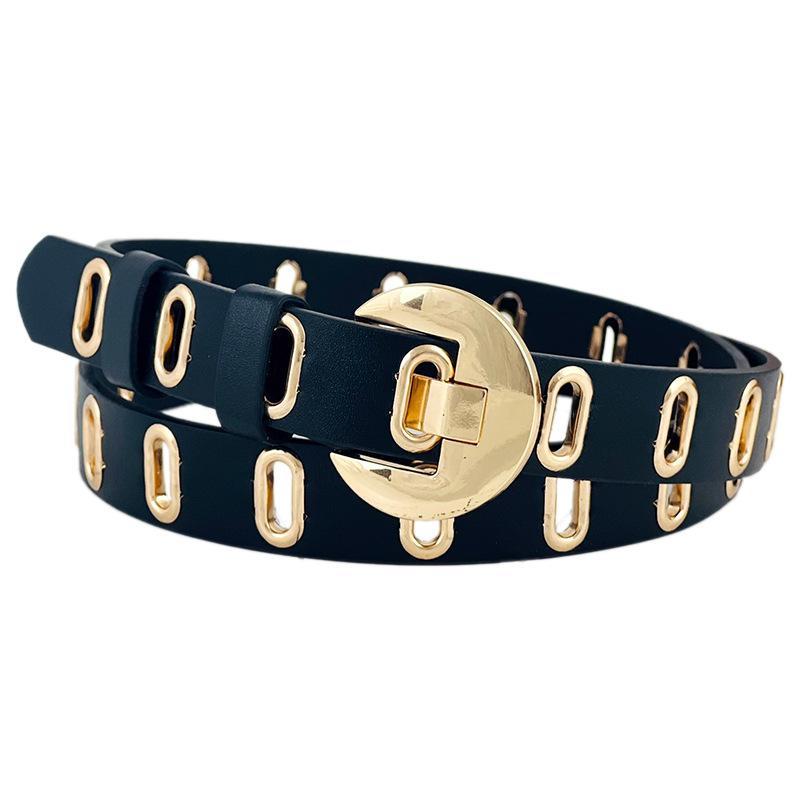 Pu Womens Leather Belt With Hollow Design And Alloy Closure For Casual Attire