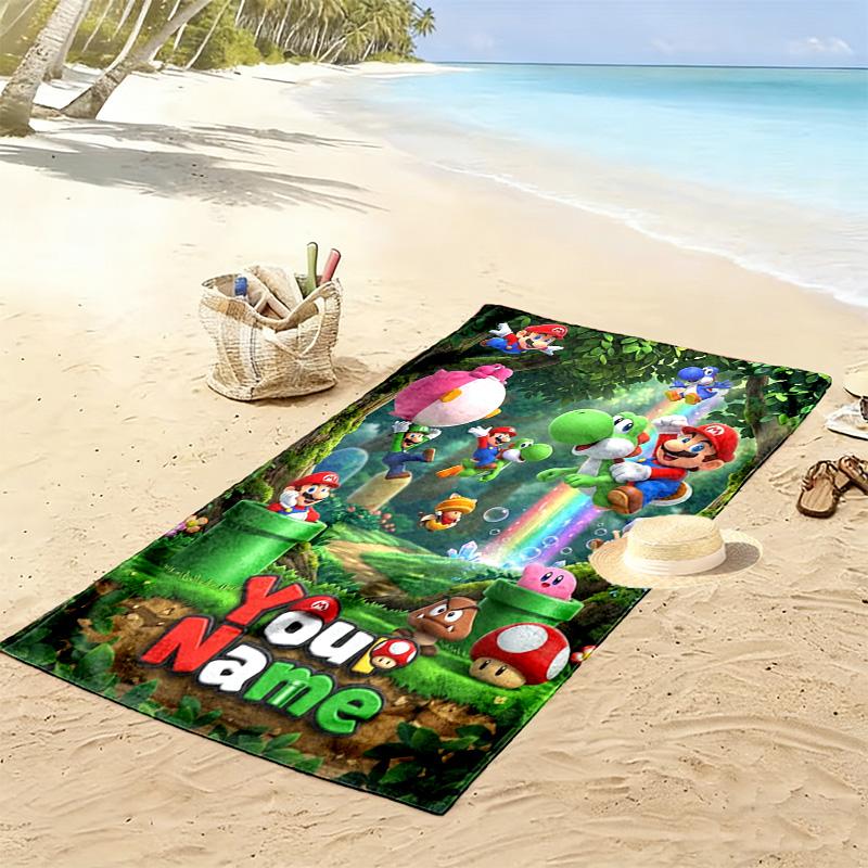 Name Custom Mario Print Beach Towel, Large Soft Quick Dry Towel for Beach Camping Swimming