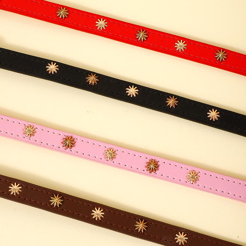 Carefully Selected PU Leather Pet Collar with Pearlescent Rivets and Gold Buckle for Small Dogs Like Teddy and Pomeranian