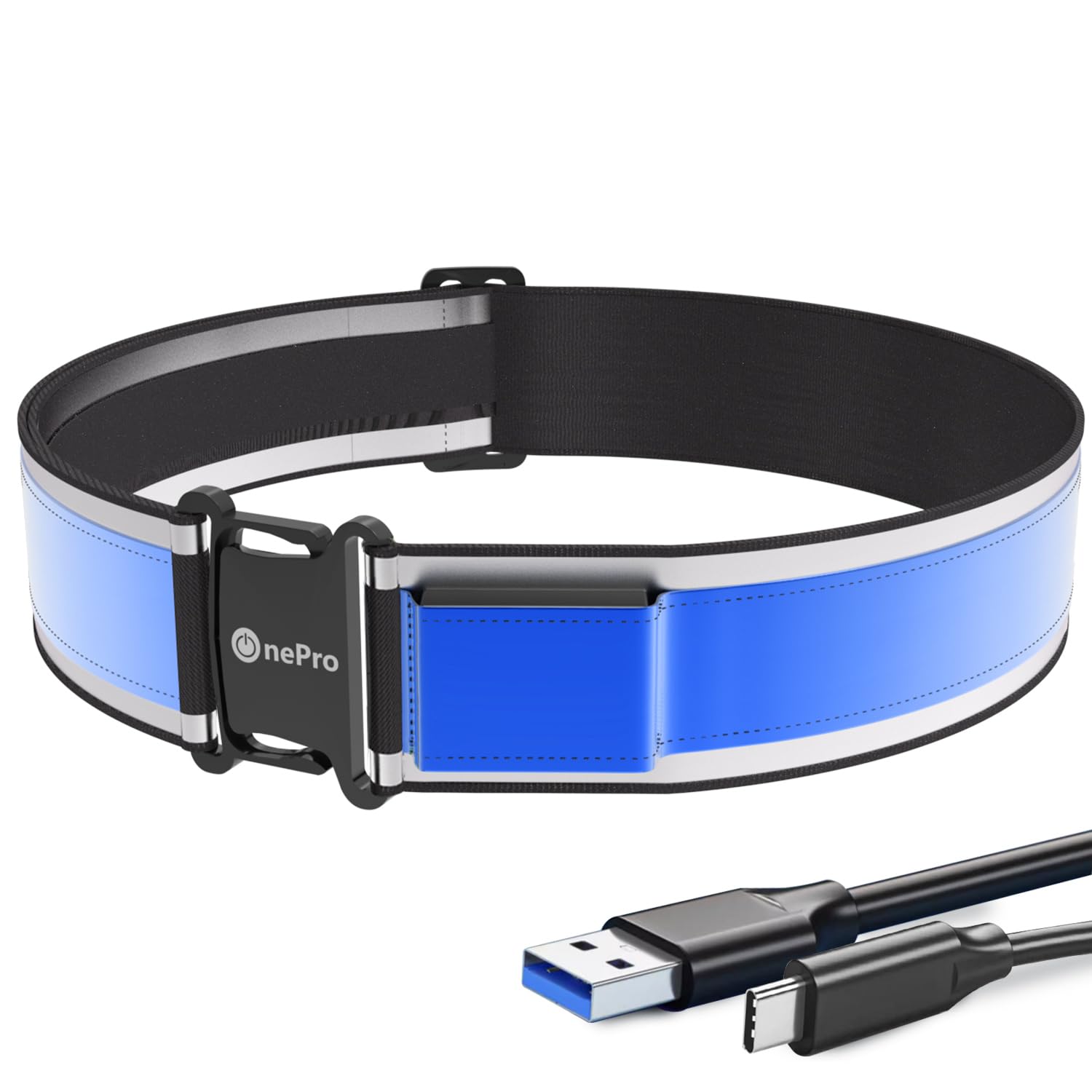 

Светодиодный пояс для бега OnePro, всенаправленный, USB, для ночи, для улицы, светоотражающий, предотвращает ночное светоотражающее кольцо [Самый длинный вид] синий