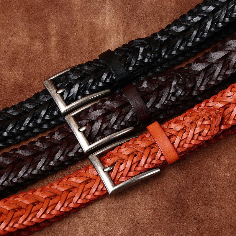 3Cm Wide Hand-Woven Belt Women'S Leather Needle Buckle First Layer Cowhide Weaving Personality Trend Versatile Belt Men