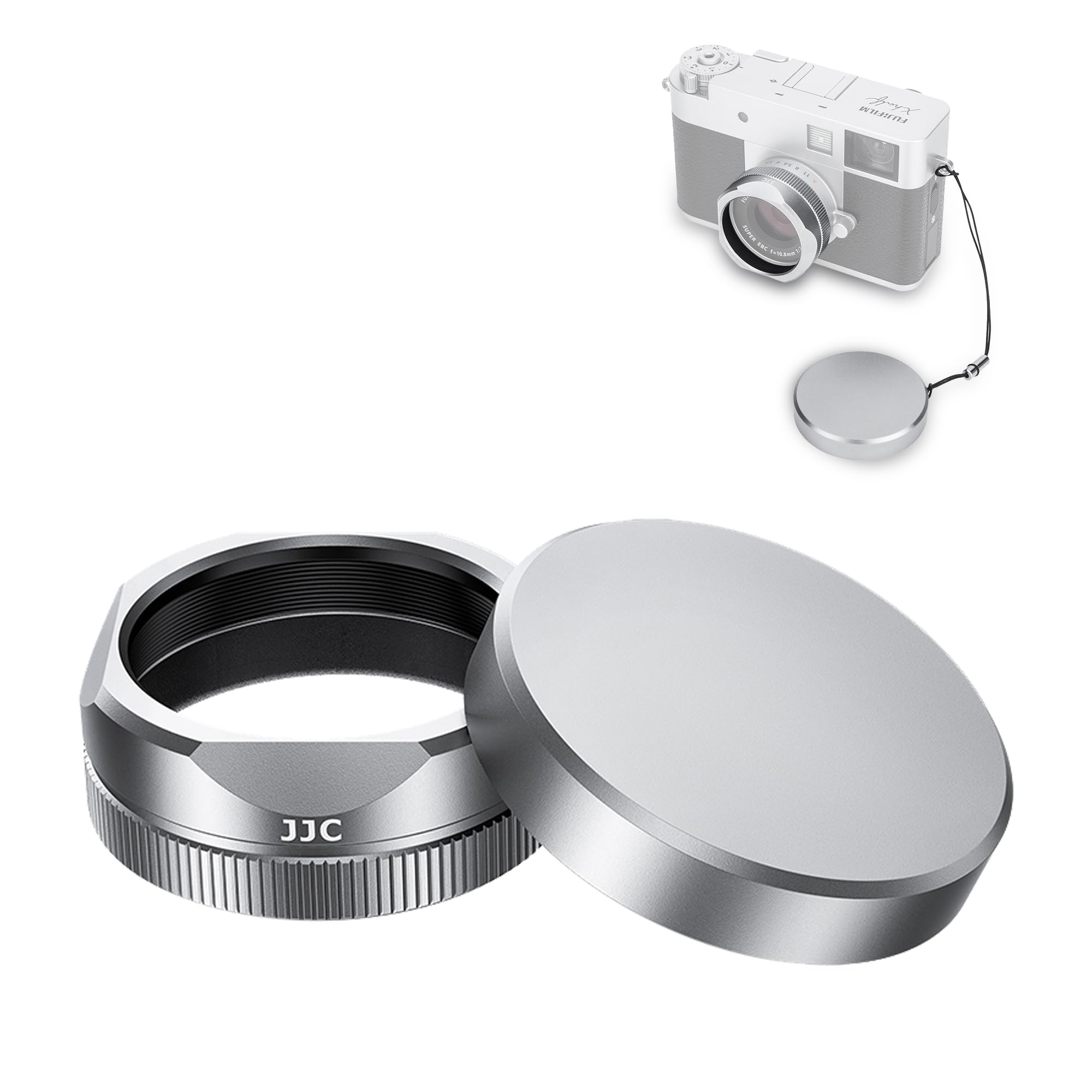 

JJC Fujifilm Lens Hood and Lens Cap for Fujifilm Compatible with Matte Lens Includes Silver X-Half X-Half (X-HF1) - F-XHFUV Filter, Surface,