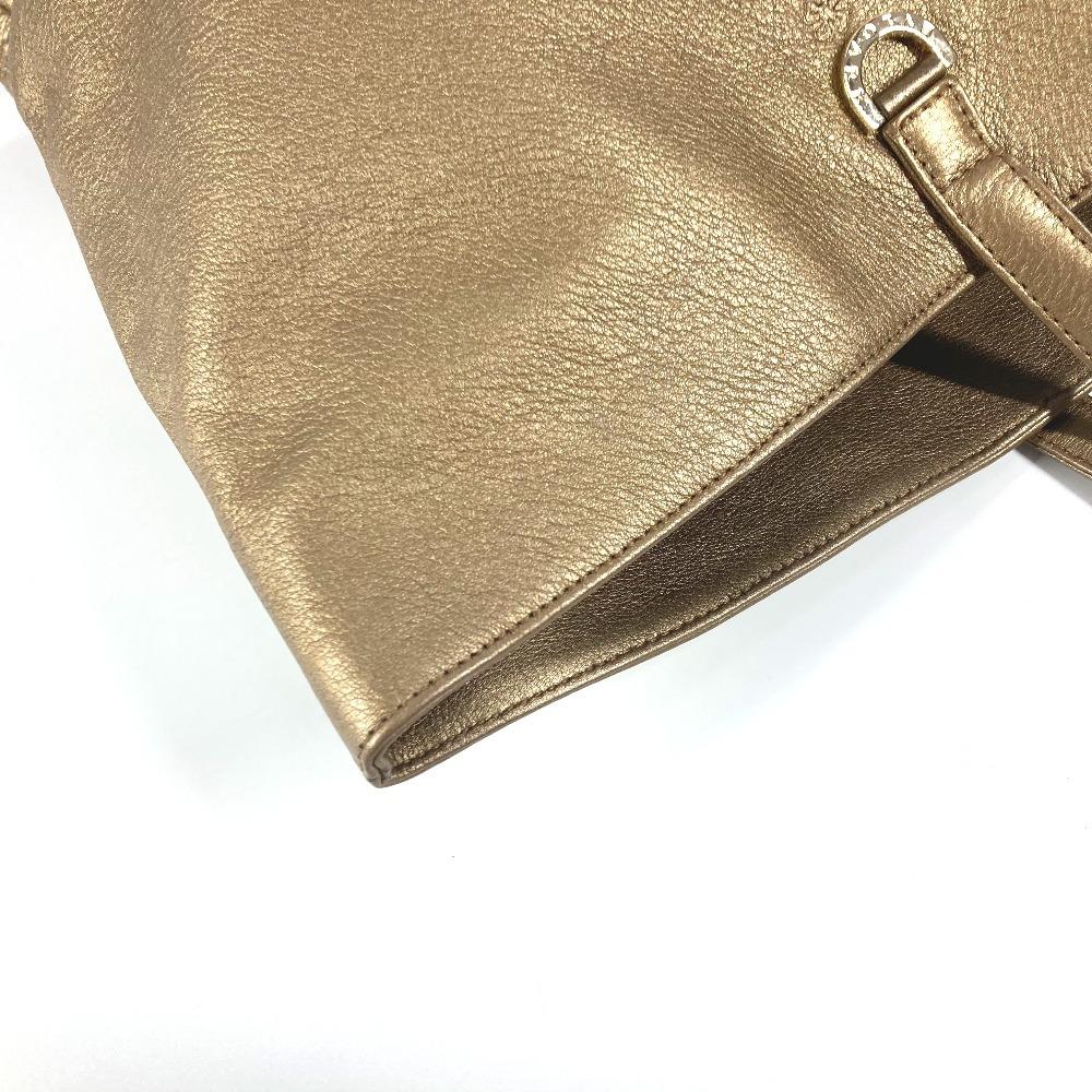 BVLGARI Logo S.Bulgari Hand Bag Vertical Tote Bag Leather Gold