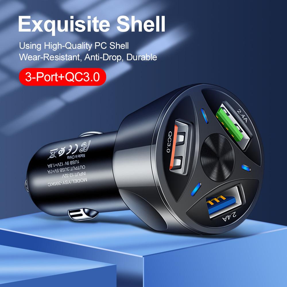 7A 3USB QC3.0 Car Charger Fast Charging 3 Ports For iPhone For Samsung Mobile Phone Car Charger Adapter For Car Use Charger