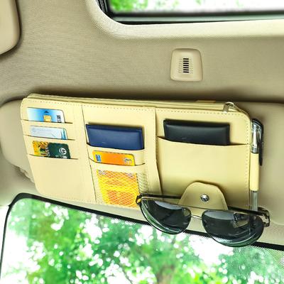 Multifunctional Automobile Leather Sun Visor Storage Bag Sun Visor Card ID Holder Glasses Clip Car Supplies