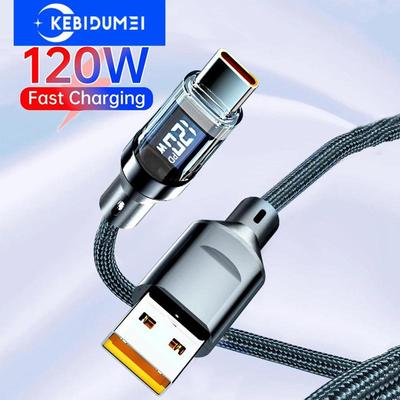 120W 6A USB  Type C To Type C Cable  Fast Charging USB USB C  Data Cable with LED Display for Xiaomi Samsung Huawei