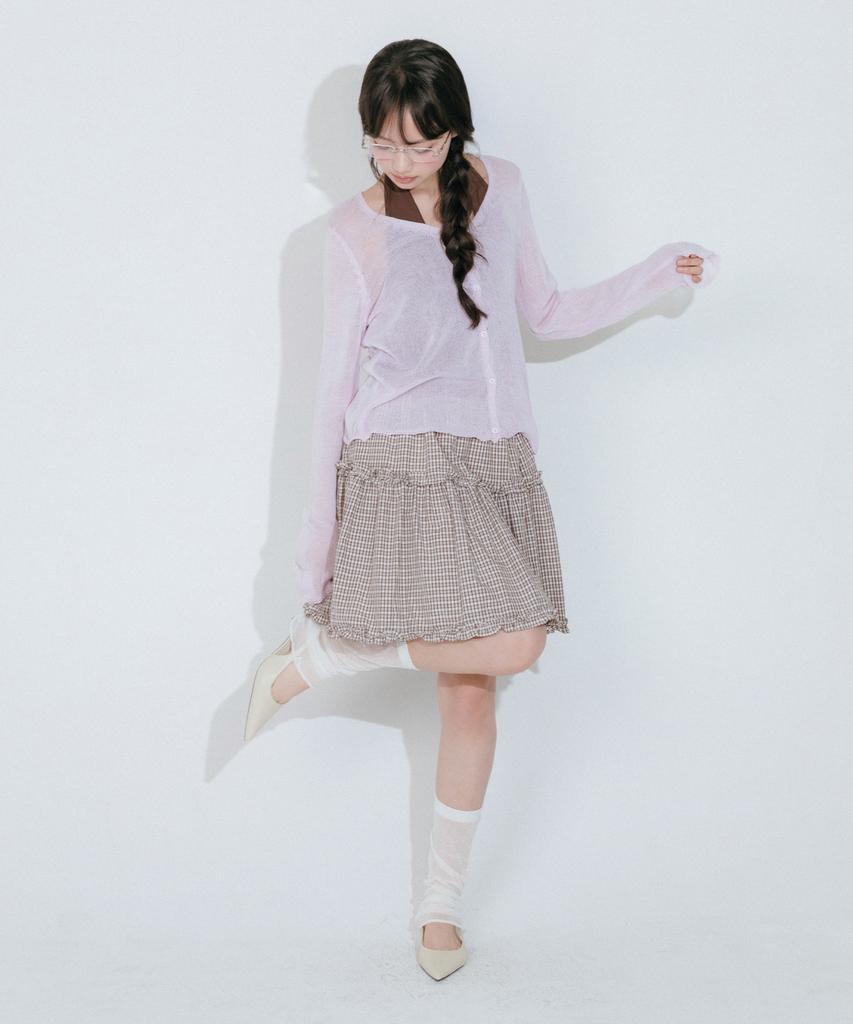Mellotoli Check Tiered Mini Skirt (Brown)