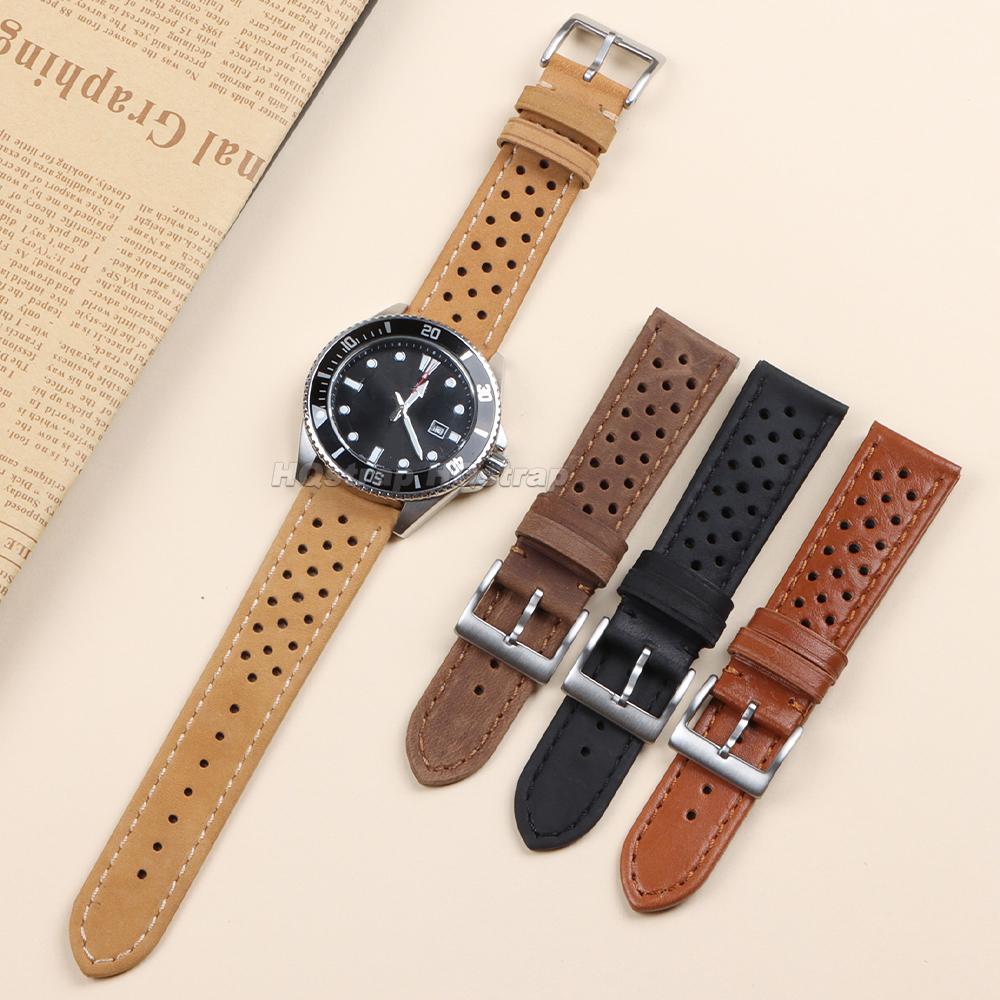 18mm 20mm 22mm Handmade Leather Strap Vintage Cowhide Band Men Women Universal Watchband Breathable Sport Bracelet Accessories