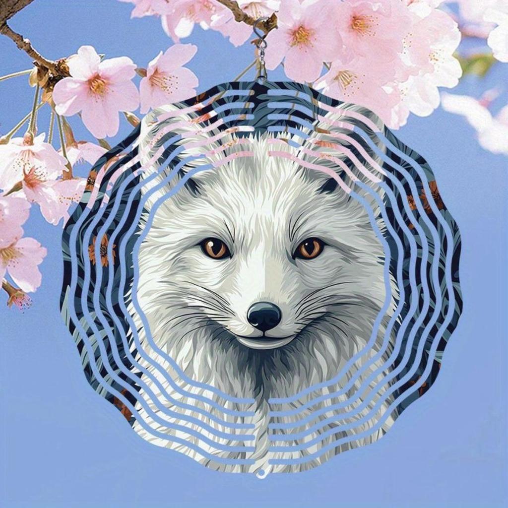 Classic Garden White Fox Metal Rotating Wind Chime Weather Resistant Outdoor Hanging Decor with Soothing Sound Perfect Gift for Christmas